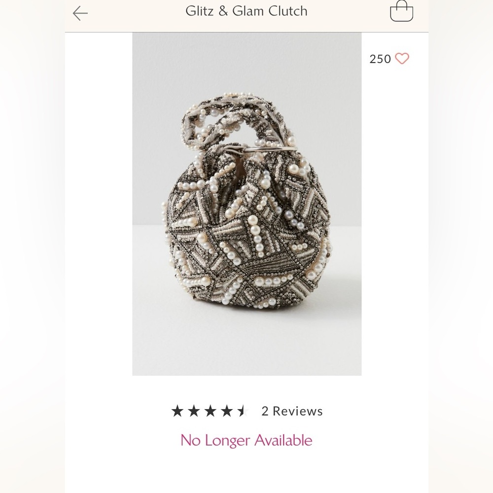 Free People "Glitz & Glam” Purse Evening Bag with Faux Pearls & Rhinestones